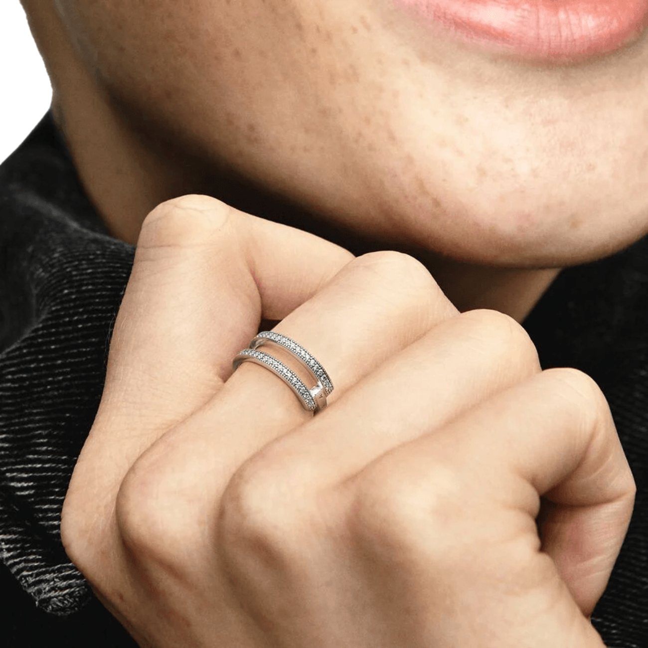 Pandora Signature Logo & Pavé Double Band Ring