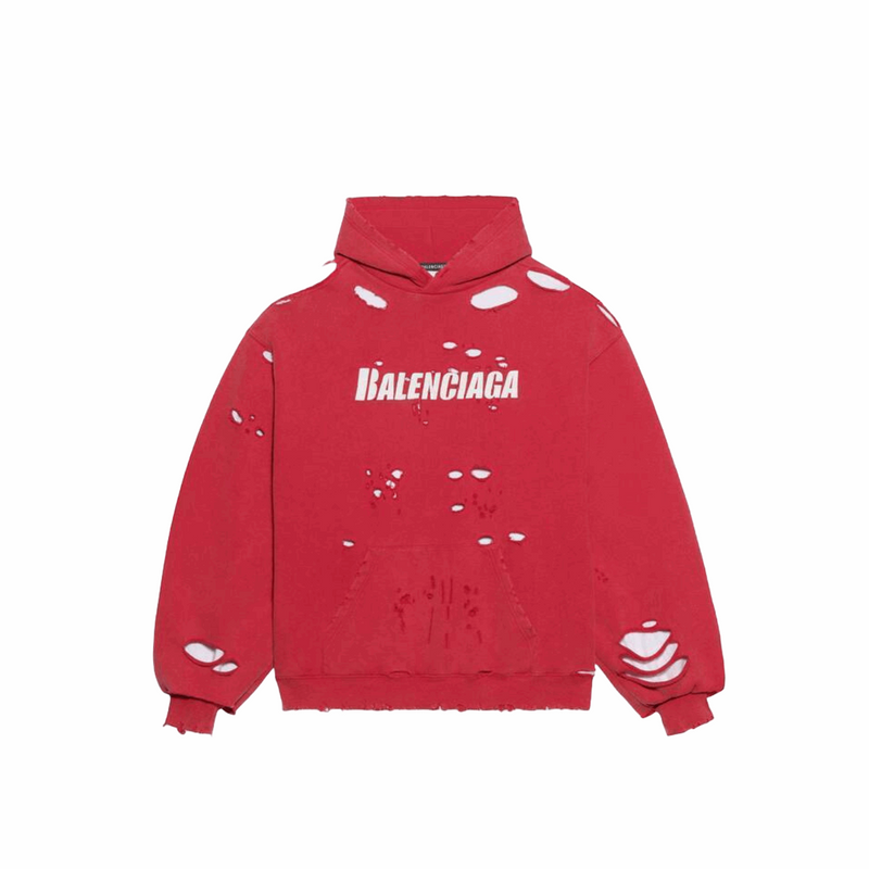 Balenciaga 659403TKVB66295 Destroyed Men's Hoodie, Raspberry