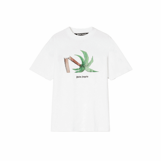Palm Angels PMAA001C99JER0130155 Broken Palm Tree Print Men's T-Shirt, White