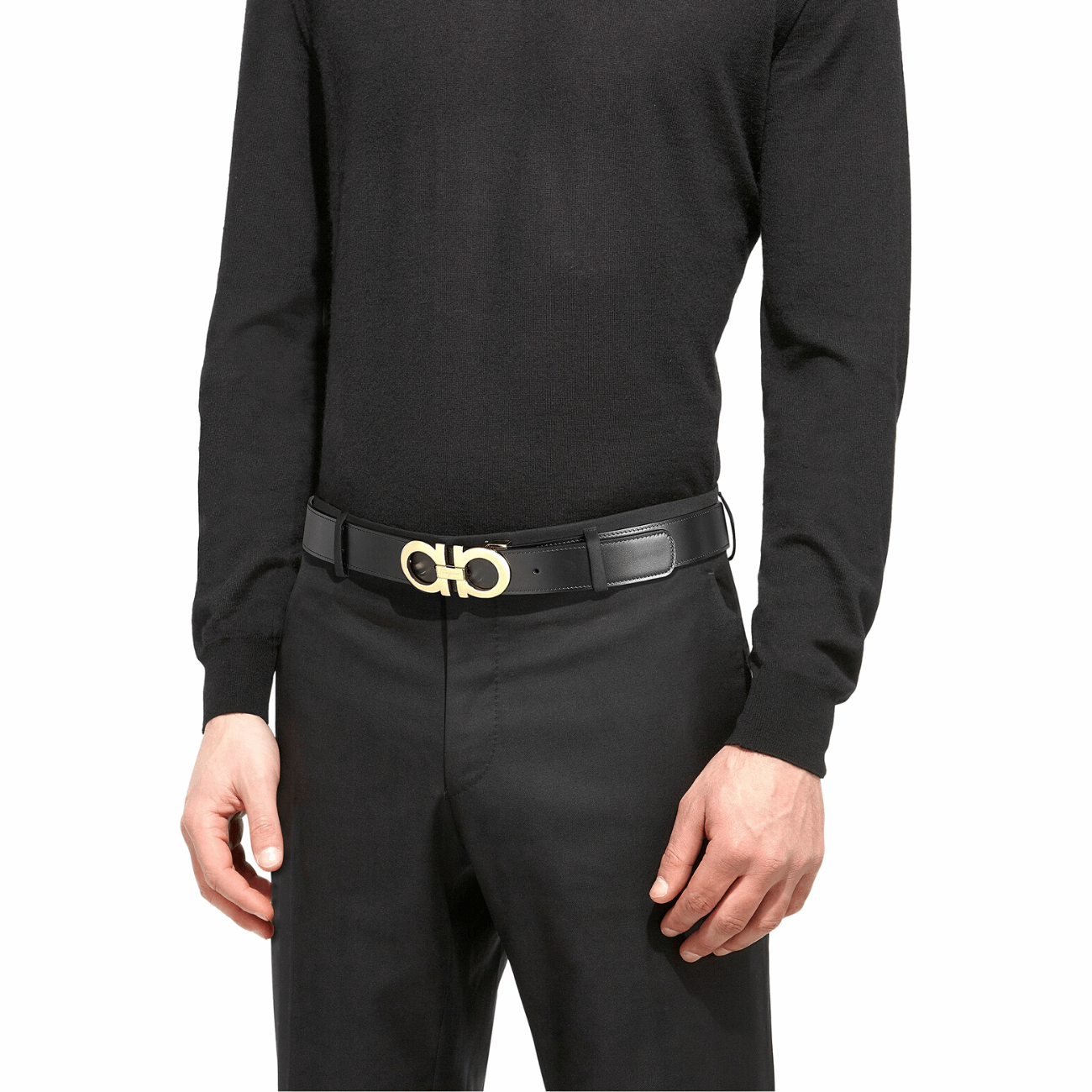Salvatore Ferragamo 675542 586940 Adjustable & Reversible Gancini Men's Leather Belt, Black & Dark Brown