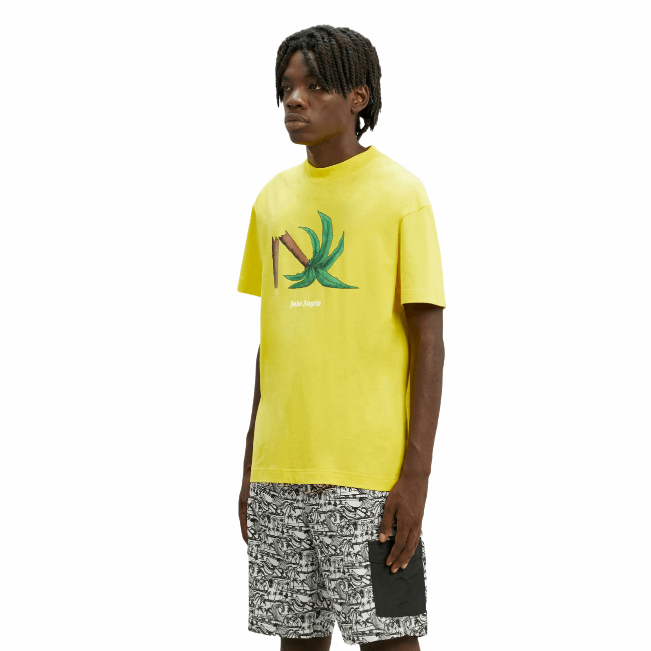 Palm Angels PMAA001C99JER0131855 Broken Palm Tree Print Men's T-Shirt, Yellow