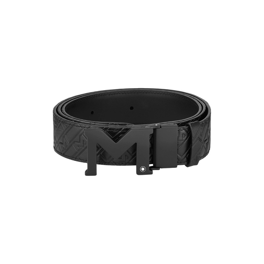 Montblanc M Buckle Embossed Black/Plain Black 35 mm Reversible Leather Men's Belt