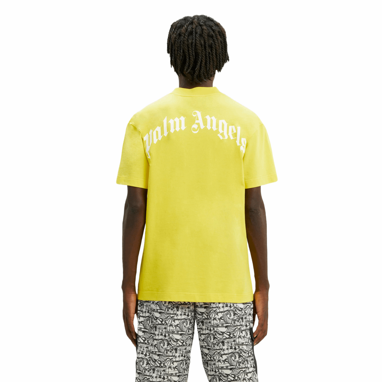 Palm Angels PMAA001C99JER0131855 Broken Palm Tree Print Men's T-Shirt, Yellow