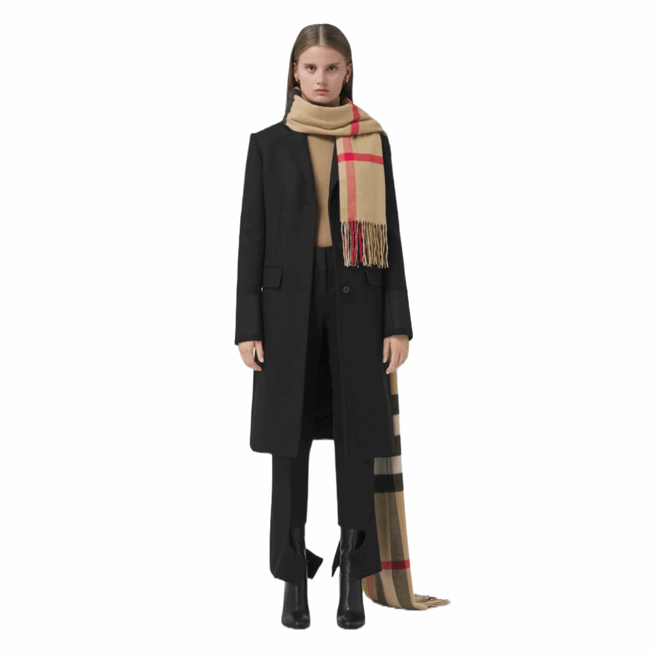 Burberry 80453351 Check Cashmere Oversized Women's Scarf, Archive Beige