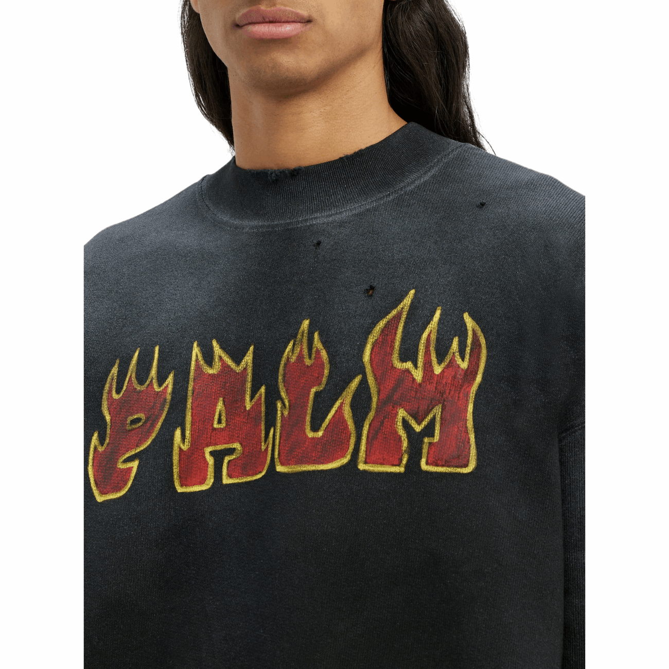 Palm Angels PMBA065S23FLE0081025 Logo Flames Vintage Men's Sweatshirt, Black Red