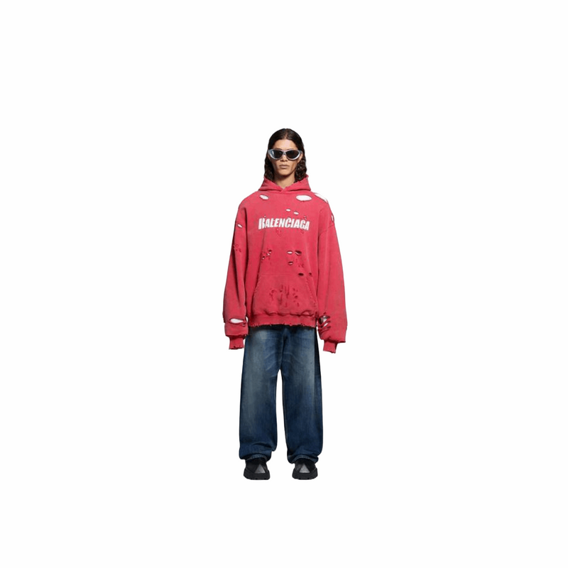 Balenciaga 659403TKVB66295 Destroyed Men's Hoodie, Raspberry