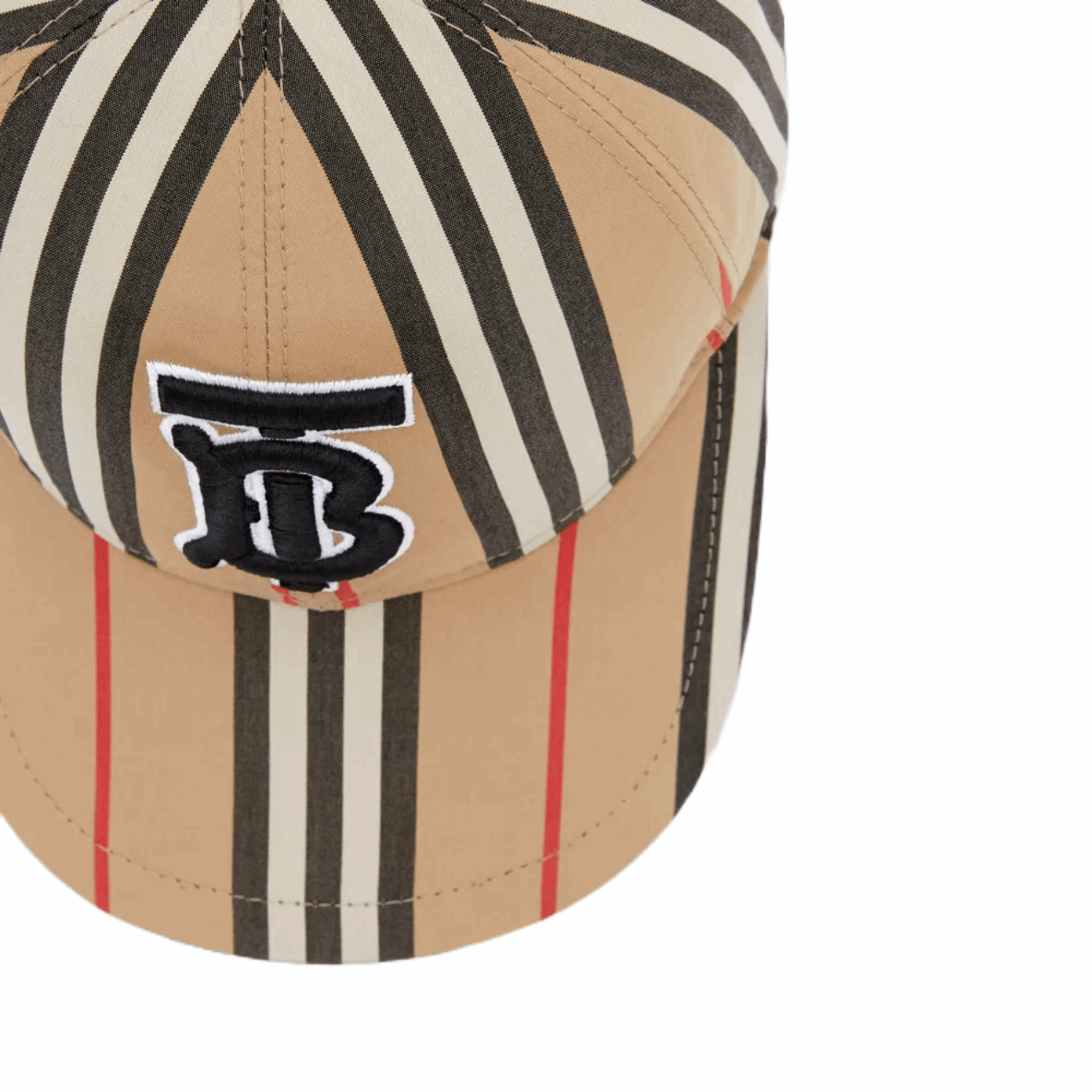 Burberry 80269241 Monogram Motif Icon Stripe Cotton Unisex Baseball Cap, Archive Beige