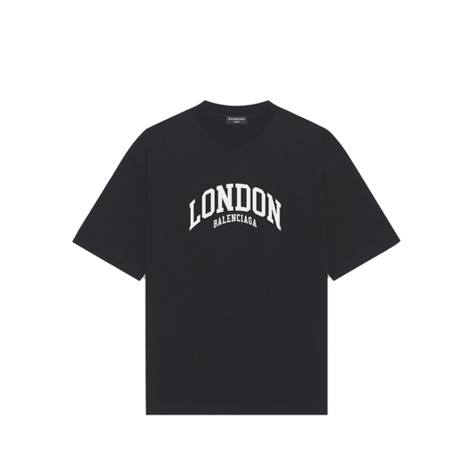 Balenciaga 612966 TLVG5 1070 Cities London Medium Fit Men's T-Shirt, Black - STYLIAN