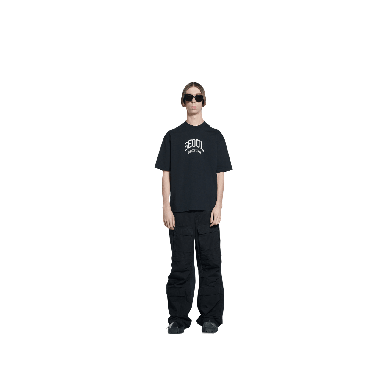 Balenciaga 612966 TLVL9 1070 Cities Seoul Medium Fit Men's T-Shirt, Black - STYLIAN